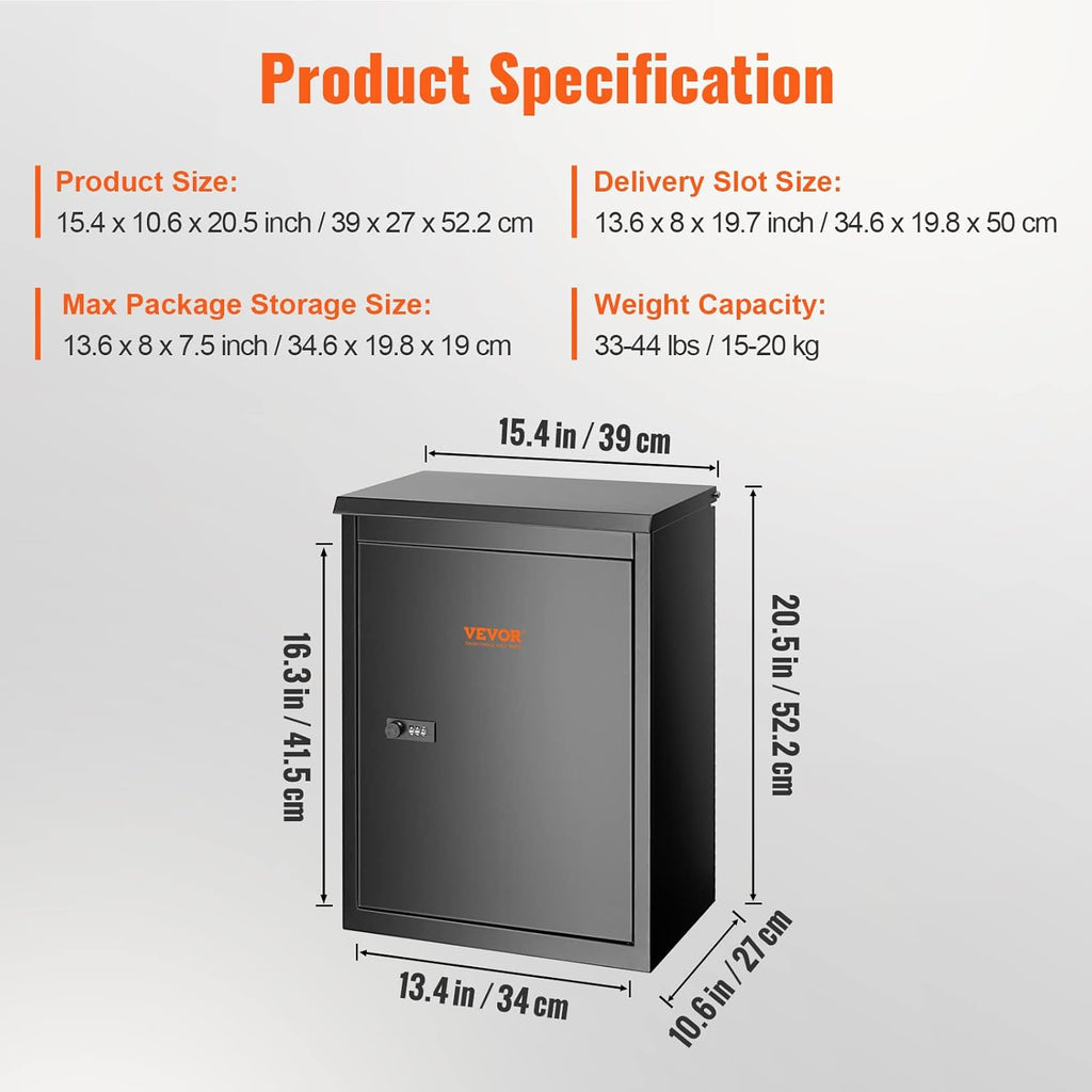 Package Delivery Box for Outside, Galvanized Steel Wall Mount with Coded Lock Y816855