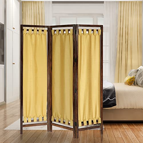 4 Panel Folding Wood Room Divider, Antique Brown, 72 x 80 P209