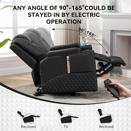 Power Recliner Chair PU Leather Electric Massage with Cup Holders and LED Lighting S66153