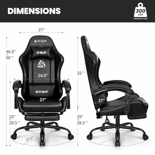 Gaming Chair with Footrest Lumbar Support High Back Recliner Ergonomic Leather L124