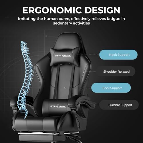 Gaming Chair with Footrest and Lumbar Support, Height Adjustable, Blue Y9034