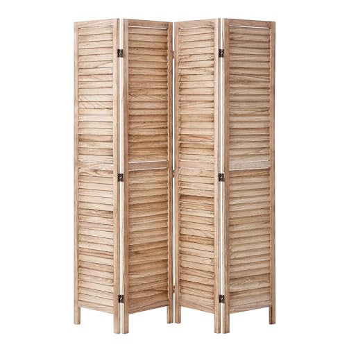 4 Panel Folding Wood Room Divider, 66.9 Inch Tall Privacy Screen I263