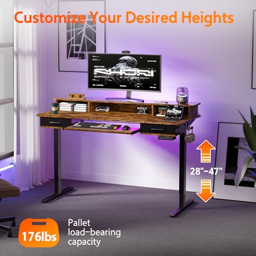 Electric Standing Desk with 2 Drawers, Height Adjustable for Home Office W495