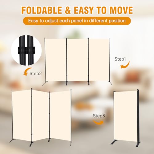 Room Divider Screen 3 Panel Folding Partition with Metal Frame, Grey N348
