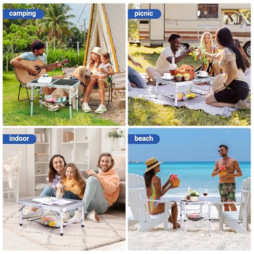 Adjustable Height Small Folding Camping Table with Mesh Layer B206