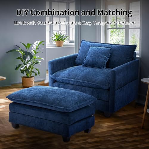 Chenille Lounge Chair with Ottoman, Beige, 1-Seat R52165