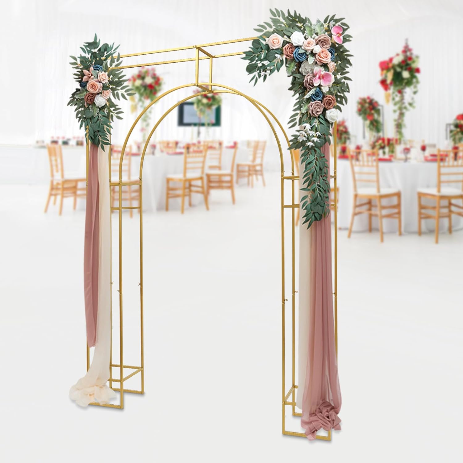 Gold Metal Double Arch Wedding Backdrop Stand F225009