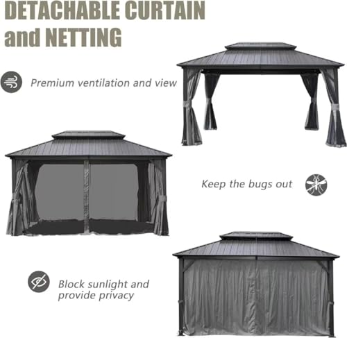 10 x 10 ft Hardtop Gazebo with Netting and Curtains, Galvanized Steel Roof for Patio K80436