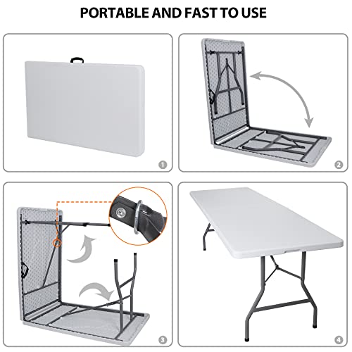Portable 4 Foot Plastic Folding Table, Indoor Outdoor Heavy Duty, White Y15191