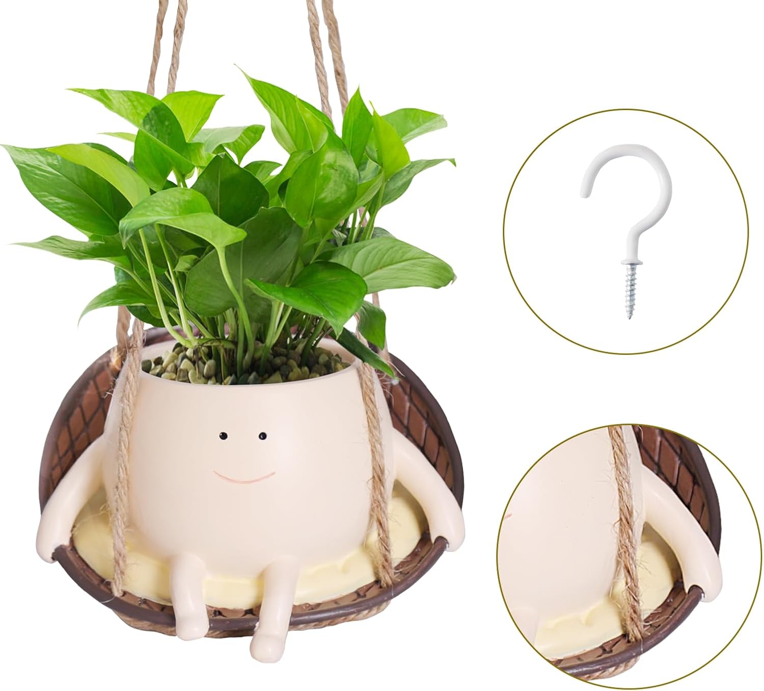Smile Face Hanging Planter Pot for Indoor Outdoor Plants I2292
