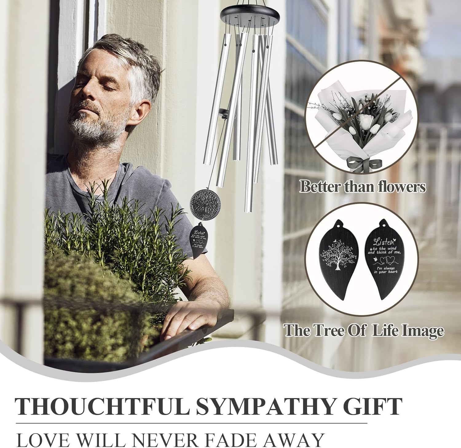 Tree of Life Deep Tone Memorial Wind Chimes for Loss of Loved One D391