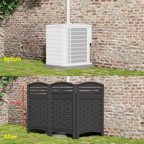 Outdoor Privacy Fence Screen, 4 Panels Trash Can Enclosure with Metal Stakes L156