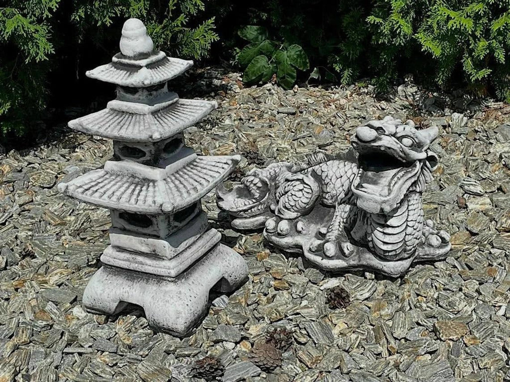 Concrete Pagoda Statue Zen Garden Sculpture Outdoor Decoration I821