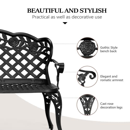 Outdoor Bench, Antique Cast Aluminum Garden Seating for 2-3 People O329814