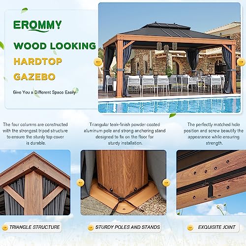 12x20 ft Hardtop Gazebo Double Roof Galvanized Steel Canopy Outdoor Aluminum Frame with Netting and Curtains X191579