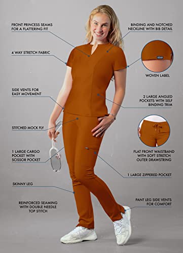 Notched V-Neck Scrub Top & Skinny Cargo Scrub Pants Set Y285