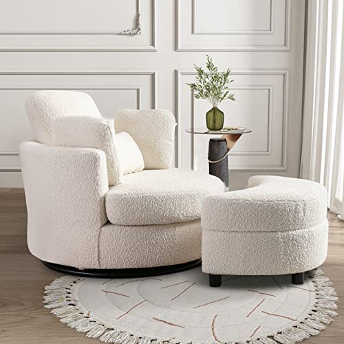 Round Swivel Barrel Chair with Ottoman for Living Room Bedroom G375183