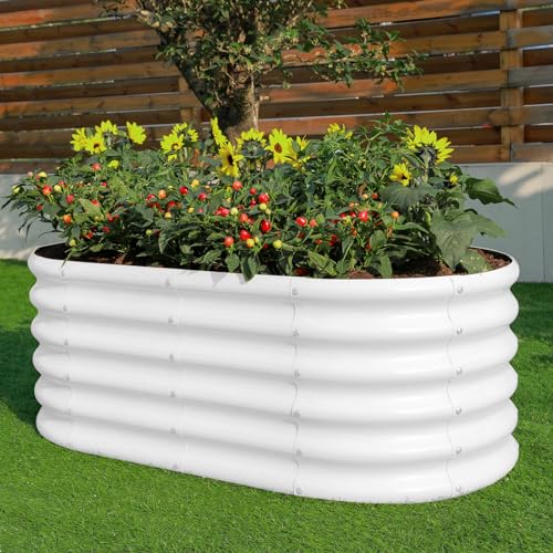 Galvanized Raised Garden Bed Kit 4x2x1.5ft Oval Metal Planter Box for Vegetables Outdoor V57489