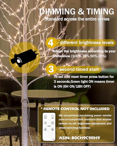 Lighted Birch Tree Set 4ft, 6ft and 8ft with Warm White LED Lights for Holiday Decor Y74695
