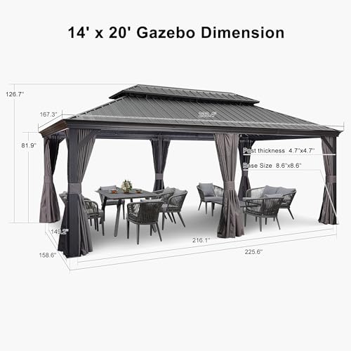 10' x 14' Permanent Hardtop Gazebo with Galvanized Steel Double Roof, Curtains and Netting Included M871
