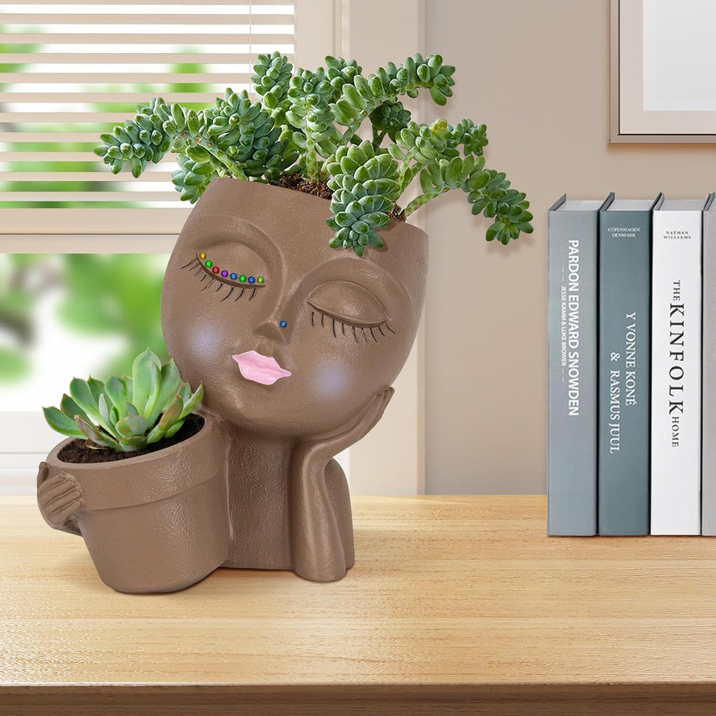 Face Planter Pot with Drainage Hole for Indoor Outdoor Plants W330
