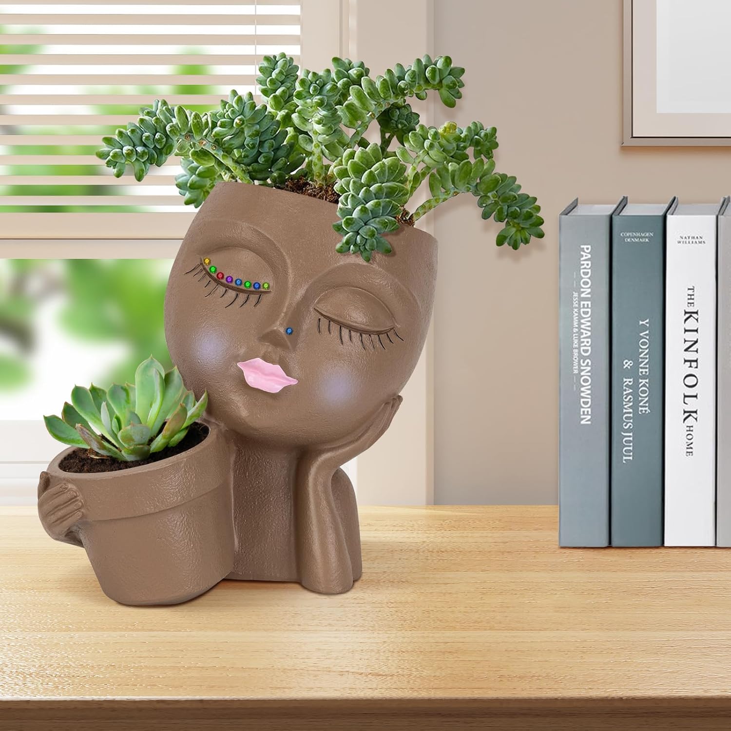 Face Planter Pot with Drainage Hole for Indoor Outdoor Plants W330