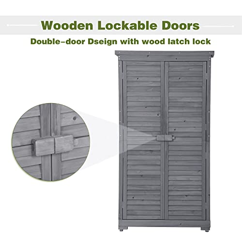Outdoor Wood Storage Cabinet with Shelves for Garden and Patio S33670