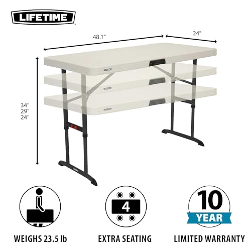 4-Foot Commercial Adjustable Folding Table, Almond T677