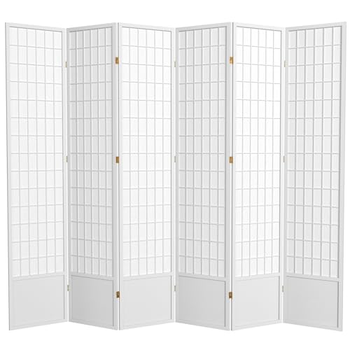 7 ft. Tall Window Pane Shoji Screen Room Divider, 3 Panels, White S15216