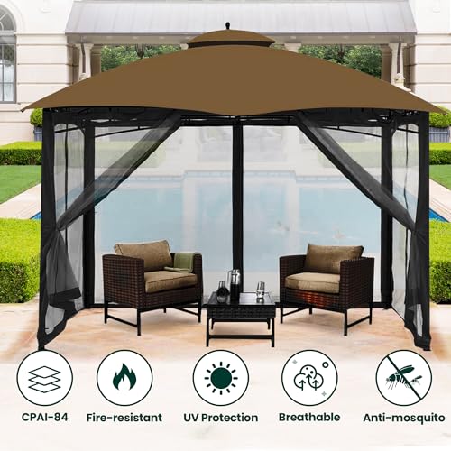 10x10 Gazebo Replacement Mosquito Netting, 4-Panel Sidewall with Zippers D424