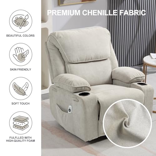 Massage Recliner Chair with Heat, Swivel Rocking, Cup Holders L468