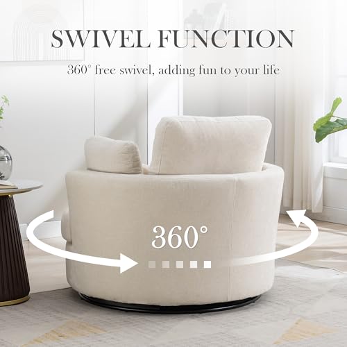 Oversized Swivel Barrel Chair with Ottoman, Chenille, Beige M813