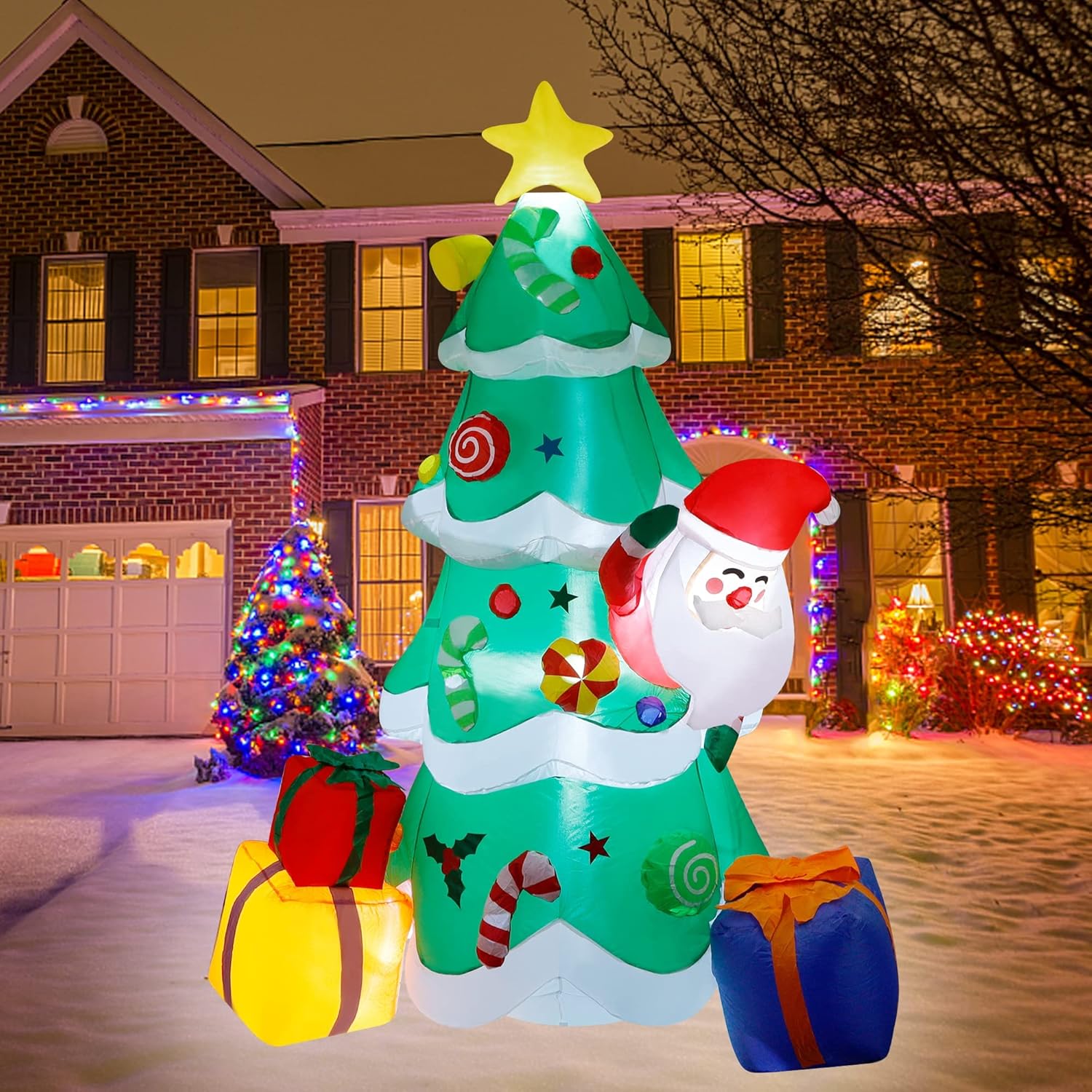 Inflatable Christmas Tree with Santa Claus and LED Lights for Outdoor Yard Decor G514