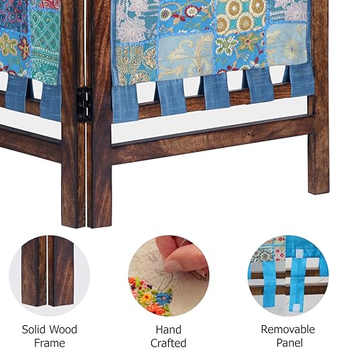 4 Panel Folding Wood Room Divider, Antique Brown, 72 x 80 P209