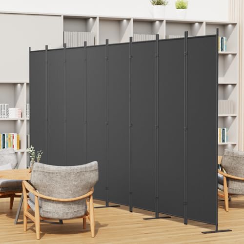 8-Panel 6 ft Tall Indoor Folding Room Divider, Portable Privacy Screen, Freestanding Partition, Dark Grey G253901