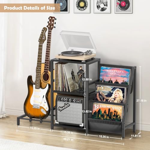 Record Player Stand with Guitar and Vinyl Storage J9238
