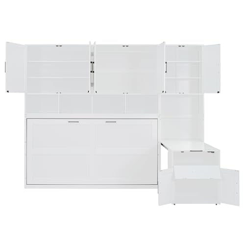 Twin Murphy Bed with Closet, Drawers & Desk, White Q211