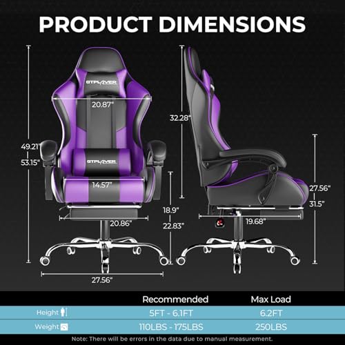 Gaming Chair with Footrest and Lumbar Support, Height Adjustable, Blue Y9034