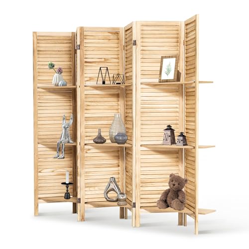 6 Panel Wooden Room Divider with Shelves P850285