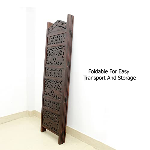 4 Panel Folding Wood Room Divider, Antique Brown, 72 x 80 P209