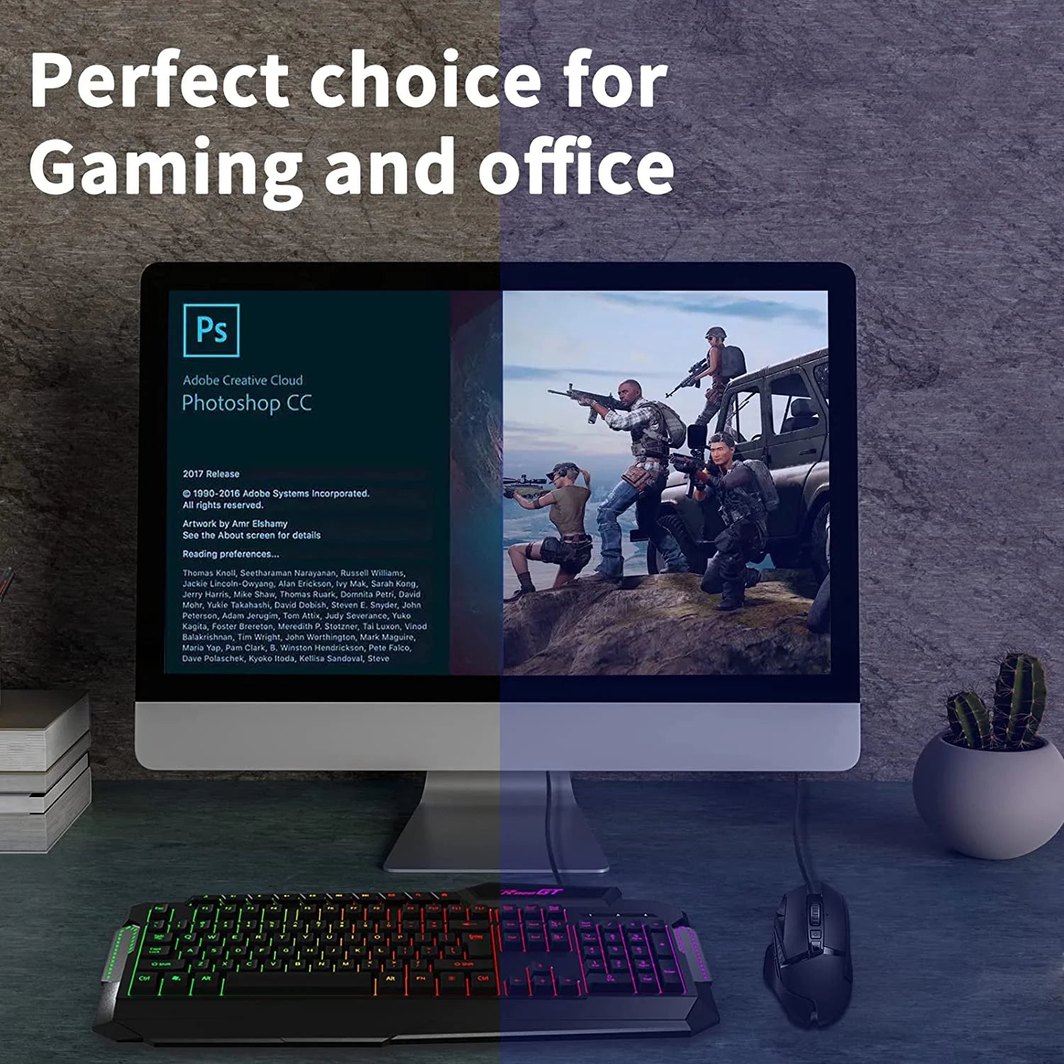 Gaming Keyboard, 114 Keys Wired, Rainbow LED Backlit, Quiet, with Wrist Rest J66393