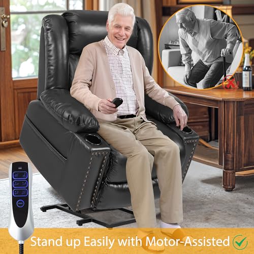 Large Power Lift Recliner Chair for Elderly with Heat and Massage, USB Port, Dark Brown O650