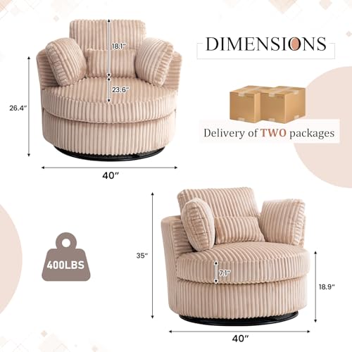 Round Swivel Barrel Chair with Ottoman for Living Room Bedroom G375183