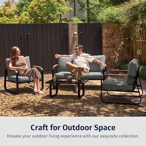 4-Piece Outdoor Patio Furniture Set with Sofa and Tempered Glass Table B6490