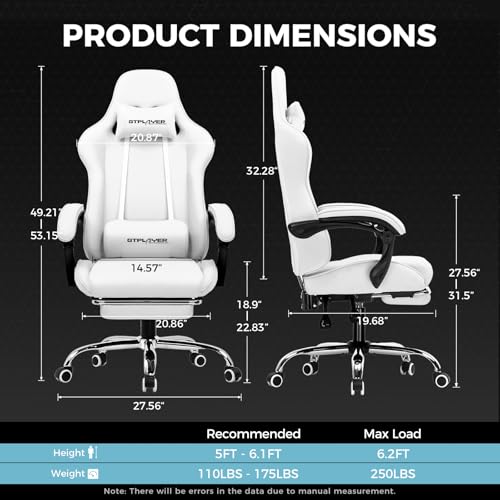 Gaming Chair with Footrest and Lumbar Support, Height Adjustable, Blue Y9034