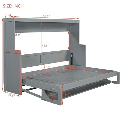 Queen Size Murphy Bed with Cabinet and LED Lights M1232