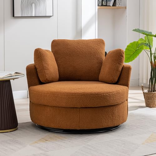 Oversized Swivel Barrel Chair with Ottoman, Chenille, Beige M813