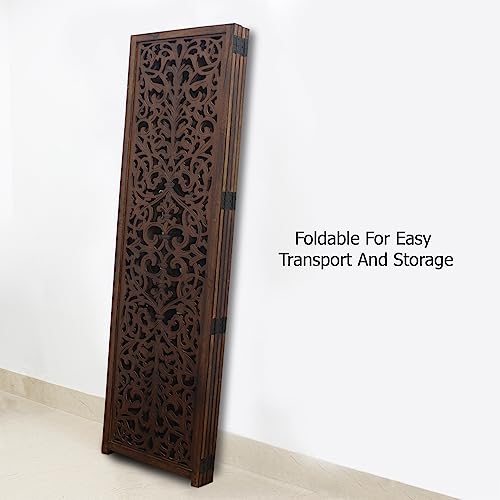 4 Panel Folding Wood Room Divider, Antique Brown, 72 x 80 P209