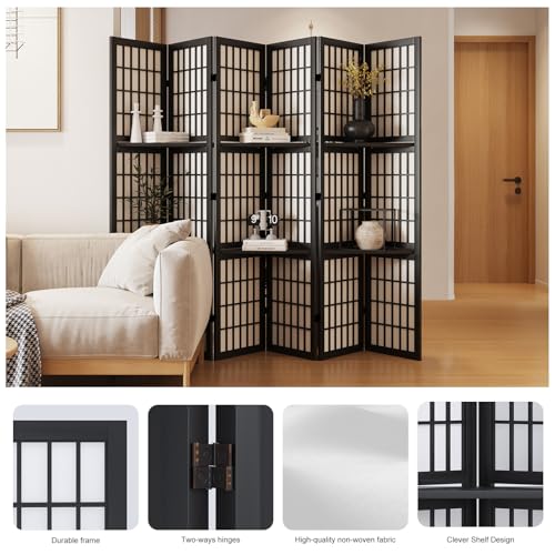 Japanese Shoji Style Folding Room Divider, 4 Panels, Black G5567