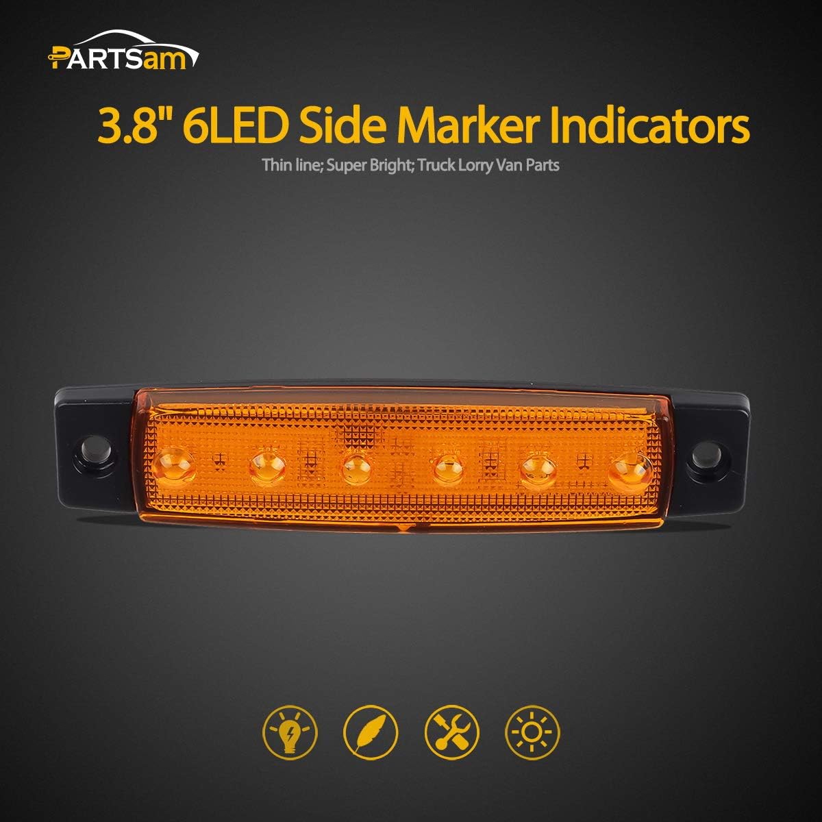 20Pcs Thin 3.8" 6 LED Amber Clearance Lights for Trucks Trailers C53399